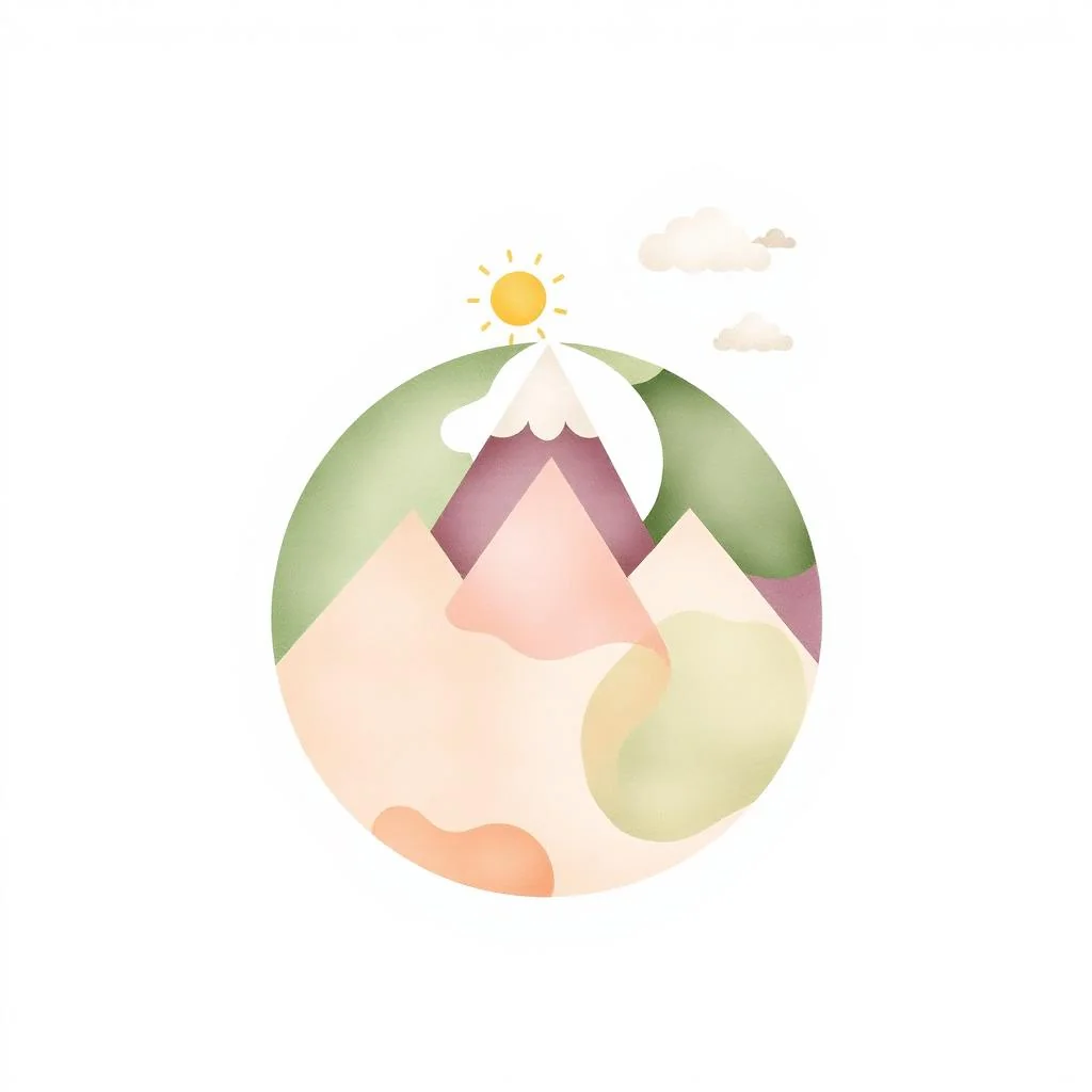Ilustração de globo, montanhas e sol representando a Geografia